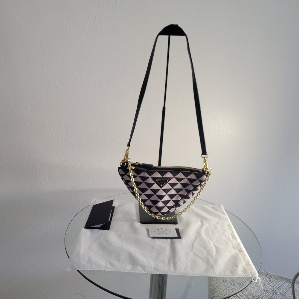 Prada Symbole leather and fabric mini bag - Black/Alabaster White. - Picture 8 of 9